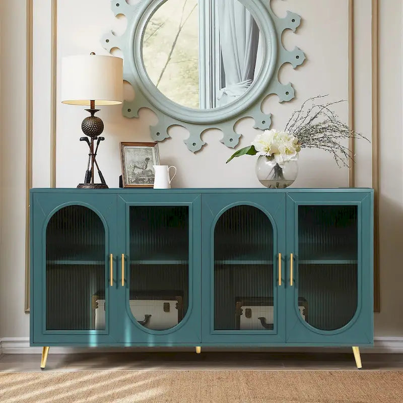 Meuble TV en bois avec armoire de rangement et étagères réglables