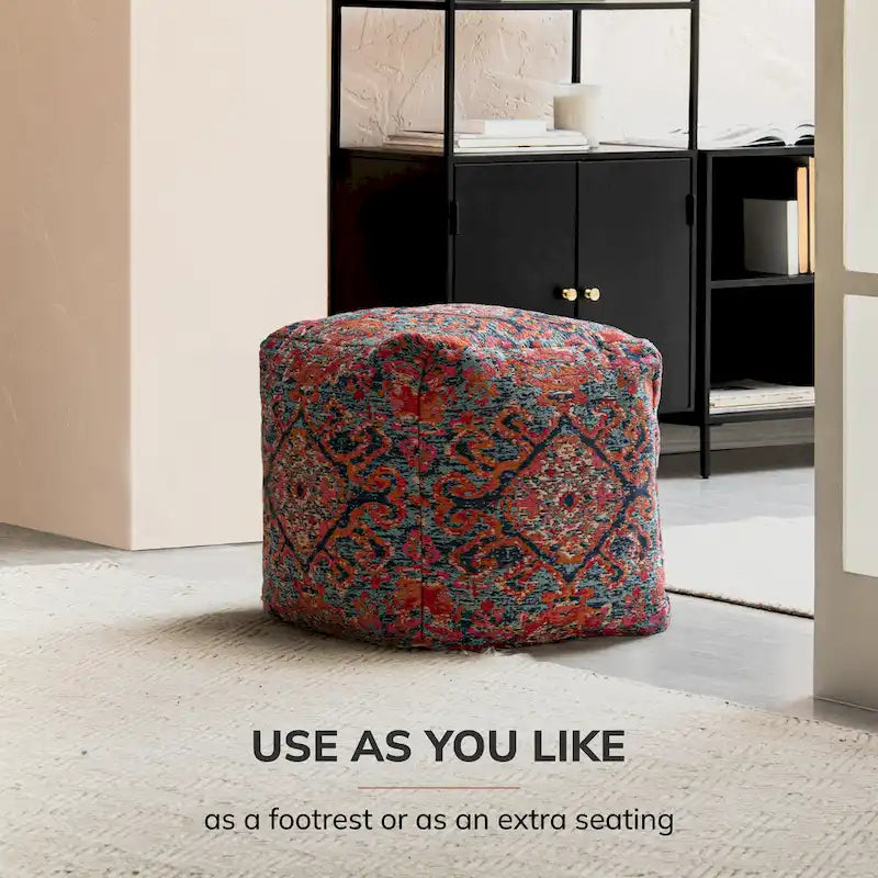Pouf carré multicolore rouge de 50 cm - Repose-pieds fait main pour salon, chambre d'enfant