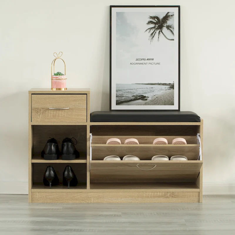 Banc de rangement à chaussures en bois avec coussin pour entrée