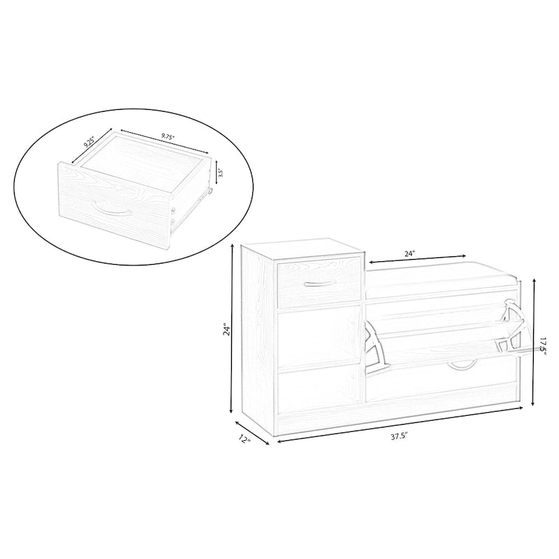 Banc de rangement à chaussures en bois avec coussin pour entrée