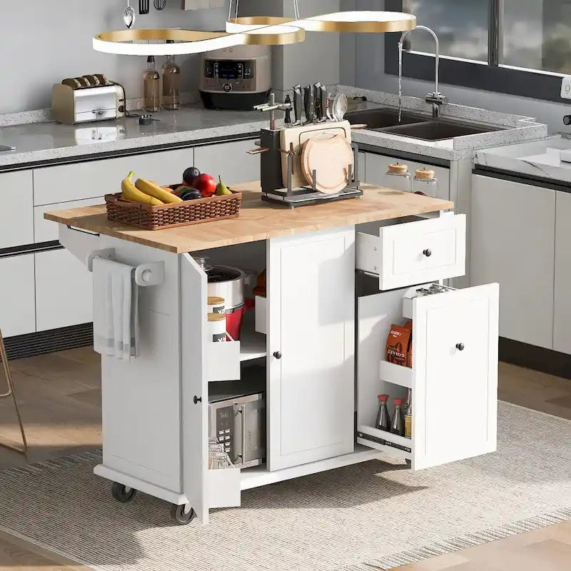 Chariot de cuisine roulant de 53,9 de largeur avec étagère de rangement interne - N/A