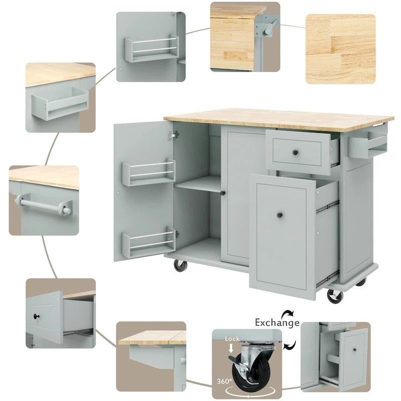 Chariot de cuisine roulant de 53,9 de largeur avec étagère de rangement interne - N/A