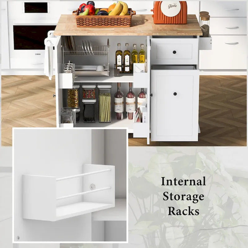 Chariot de cuisine roulant de 53,9 de largeur avec étagère de rangement interne - N/A