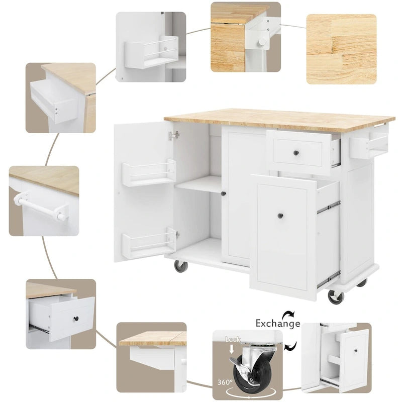 Chariot de cuisine roulant de 53,9 de largeur avec étagère de rangement interne - N/A