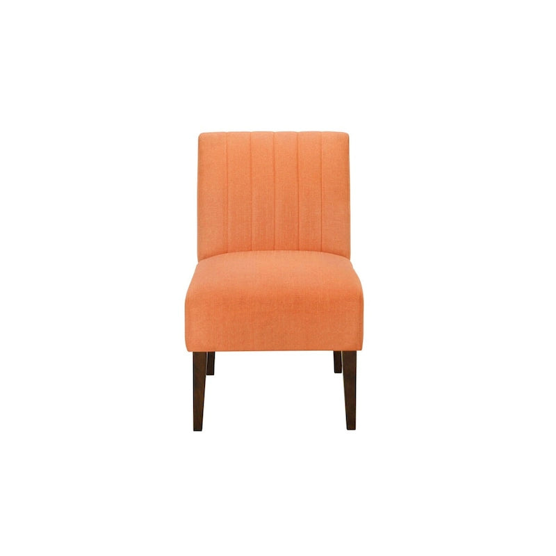 Fauteuil d'appoint de 76 cm, Tissu orange, Dossier capitonné, Bois marron