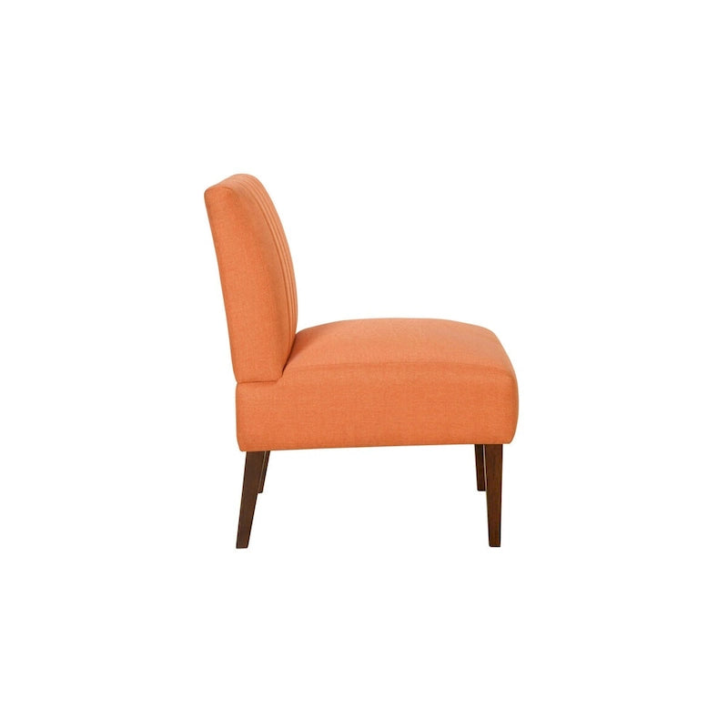 Fauteuil d'appoint de 76 cm, Tissu orange, Dossier capitonné, Bois marron