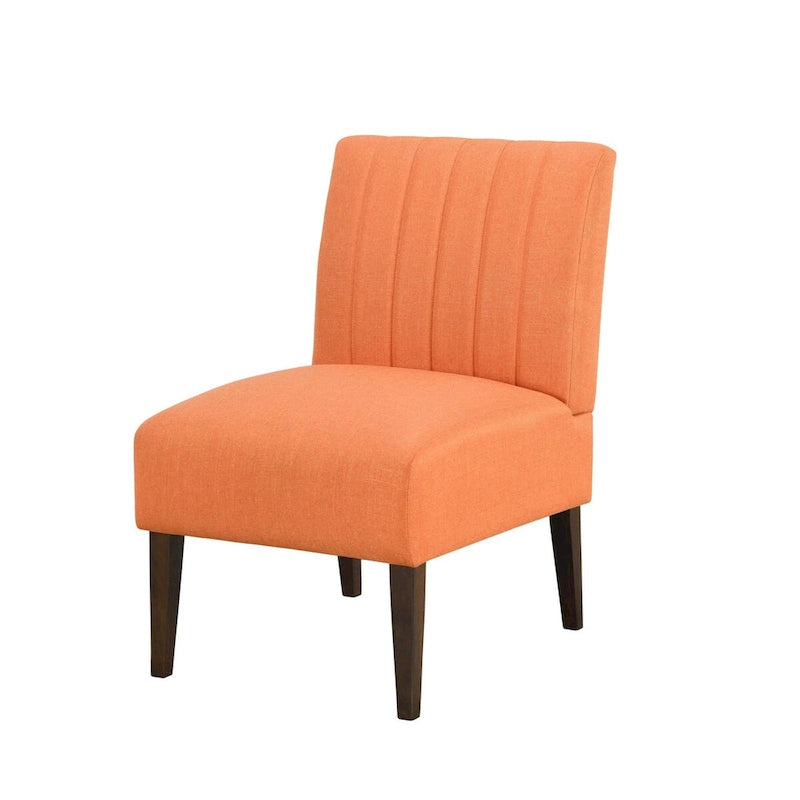 Fauteuil d'appoint de 76 cm, Tissu orange, Dossier capitonné, Bois marron