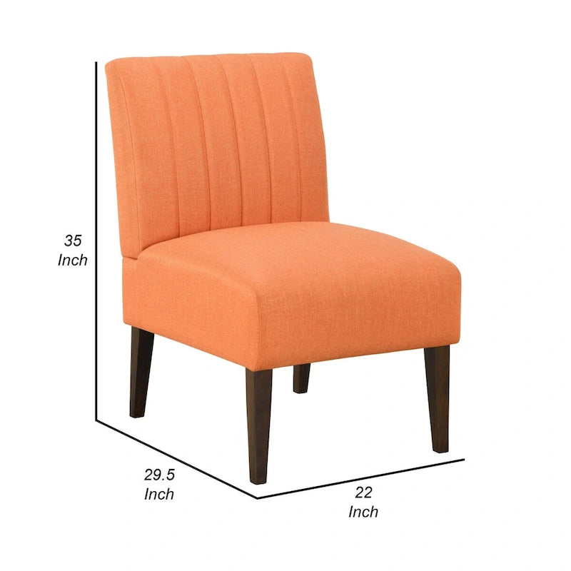 Fauteuil d'appoint de 76 cm, Tissu orange, Dossier capitonné, Bois marron