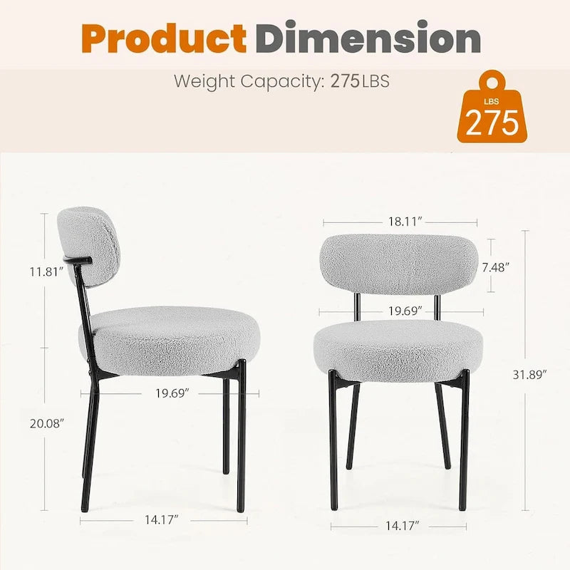 Chaises de salle à manger rondes rembourrées modernes du milieu du siècle - Lot de 2