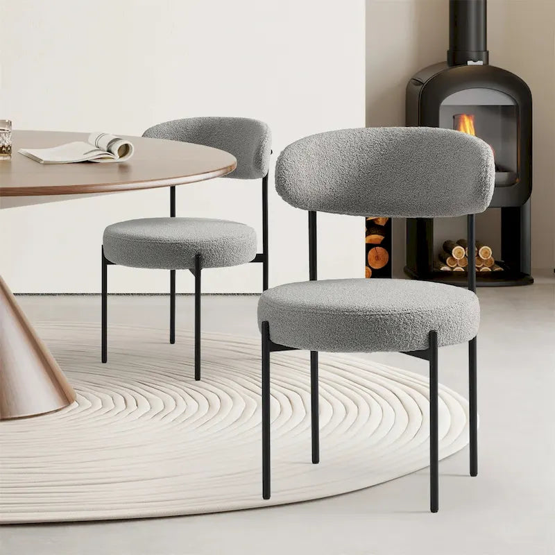 Chaises de salle à manger rondes rembourrées modernes du milieu du siècle - Lot de 2