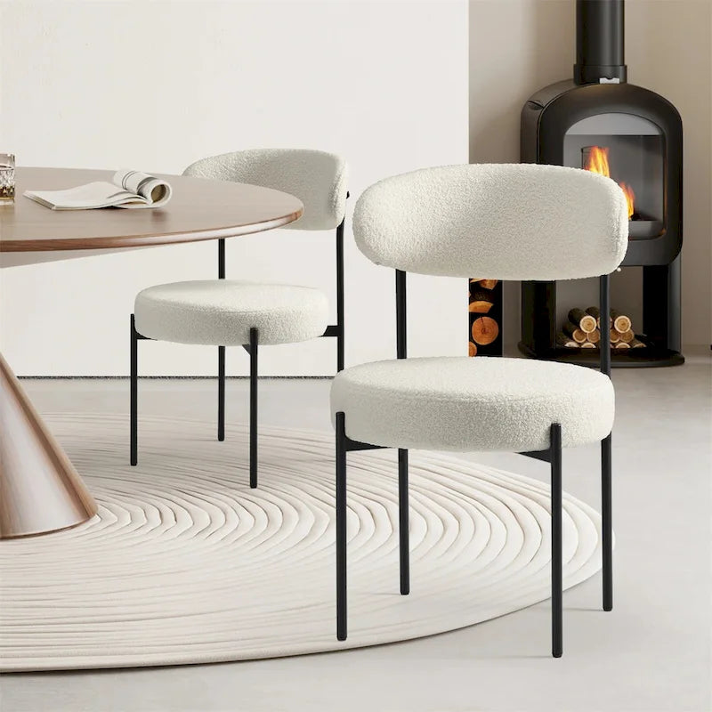 Chaises de salle à manger rondes rembourrées modernes du milieu du siècle - Lot de 2