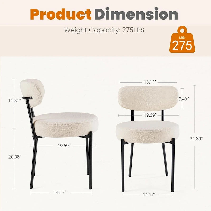 Chaises de salle à manger rondes rembourrées modernes du milieu du siècle - Lot de 2