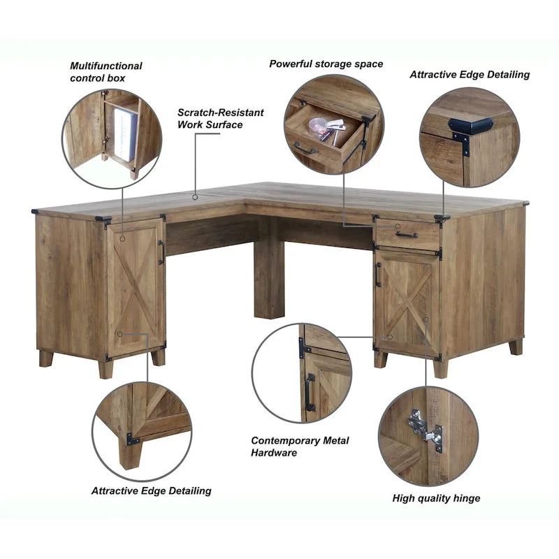 Bureau d'angle en chêne rustique Oxford Farmhouse