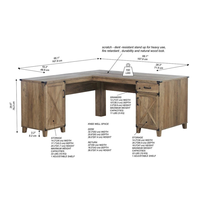 Bureau d'angle en chêne rustique Oxford Farmhouse